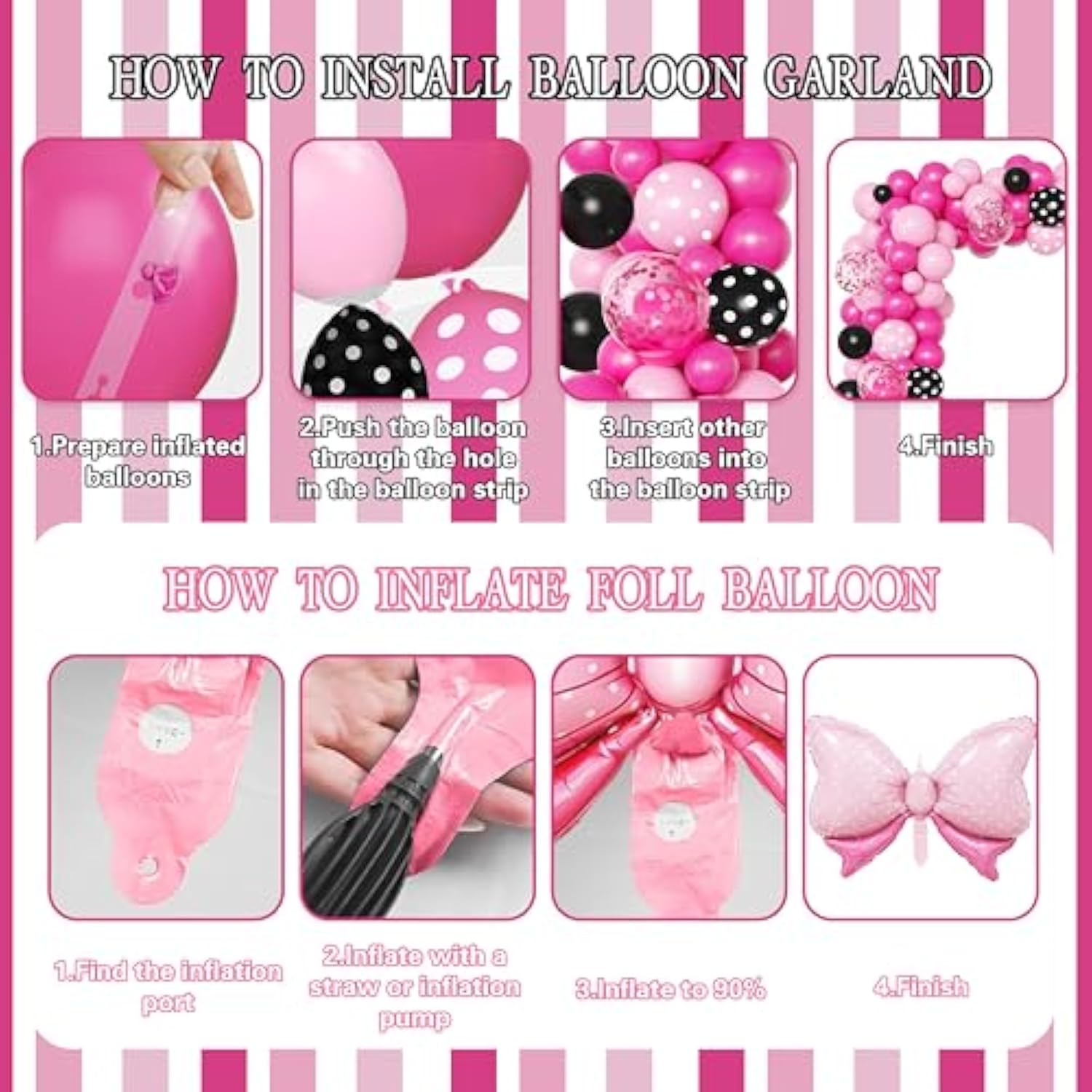 Pink Birthday Party Supplies, Pink & Black Balloon Arch Garland Kit Backdrop