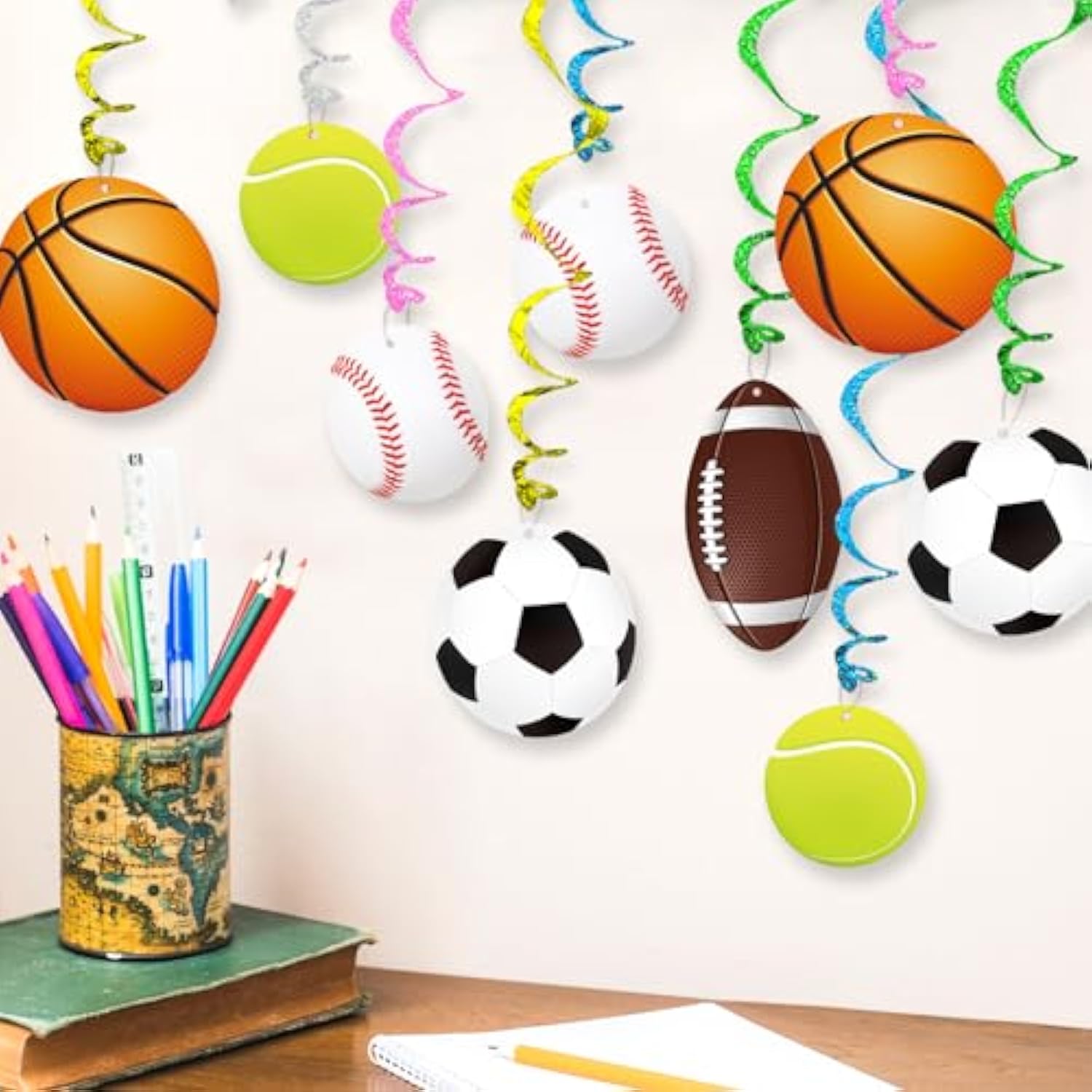 Sports Hanging Swirls Banner Decor 60 Pieces Foil Ceiling Hanging Swirls Streams Banner Decorations Garland For Kids Sport Celebrating Events Birthday Party Supplies Room Wall Decor