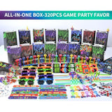 320Pcs Video Game Party Favors For Kids-Including Goodie Bags, Glasses, Straws, Bubble Wands, Stickers, Cake Toppers, Tattoos & More-Perfect For Theme Party Decorations & Piñata Fillers