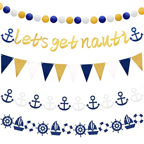5 Pcs Lets Get Nauti Banner Nautical Cruise Party Decorations Set
