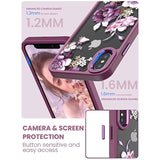 For Iphone X Case, Iphone Xs Case, [Military Grade Drop Tested] Hard Back & Soft Edge Slim Flower Women Girls Phone Protective Cover With 2 Pcs Tempered Glass Screen Protector (Purple)
