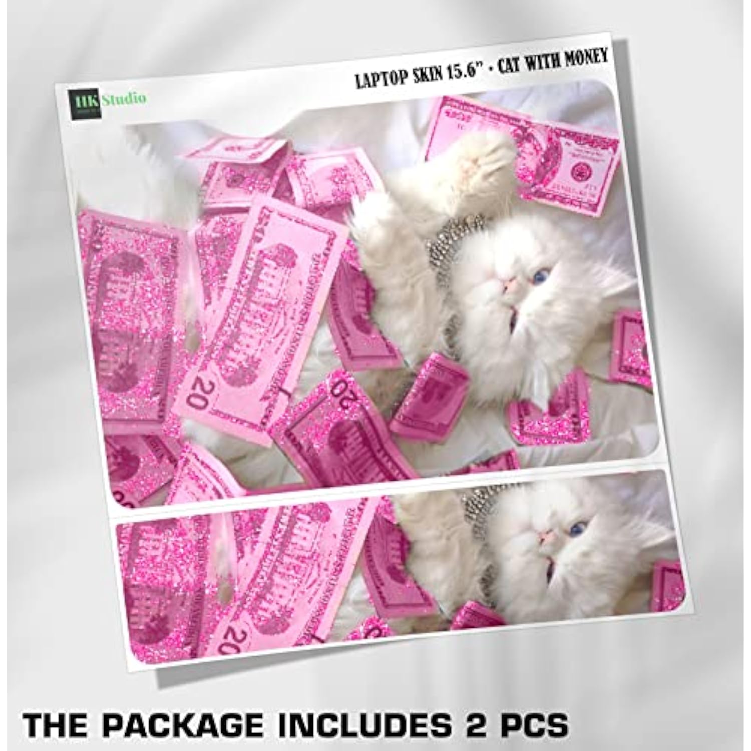 Laptop Skin Decal Specific Fit For Hp 15.6" With No Cutting Required, No Bubble, Waterproof, Scratch Resistant, Money Cat Design - Including Wide Screen And Full Wrist Pad Skin