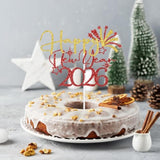 Happy New Year 2026 Cake Topper Red Glitter Party Decoration