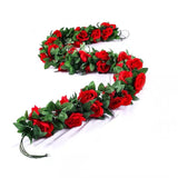 50Ft Artificial Flowers Garlands Red 6Pcs Silk Rose Hanging Vine With Green Leaves For Wedding Arch Party Christmas Home Decoration Flowers Arrangement