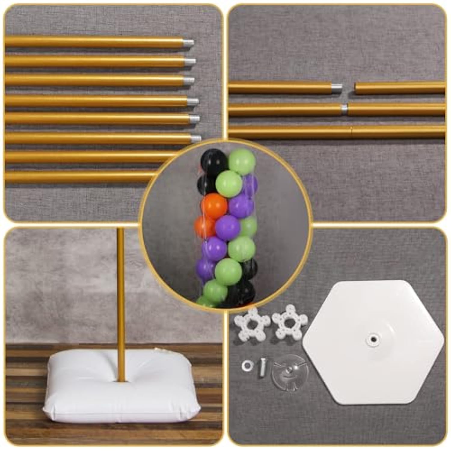 Gold Balloon Stand Set Of 2, 1 To 5.25 Ft Adjustable Metal Balloon Column For Both Floor Stand And Table Centerpieces