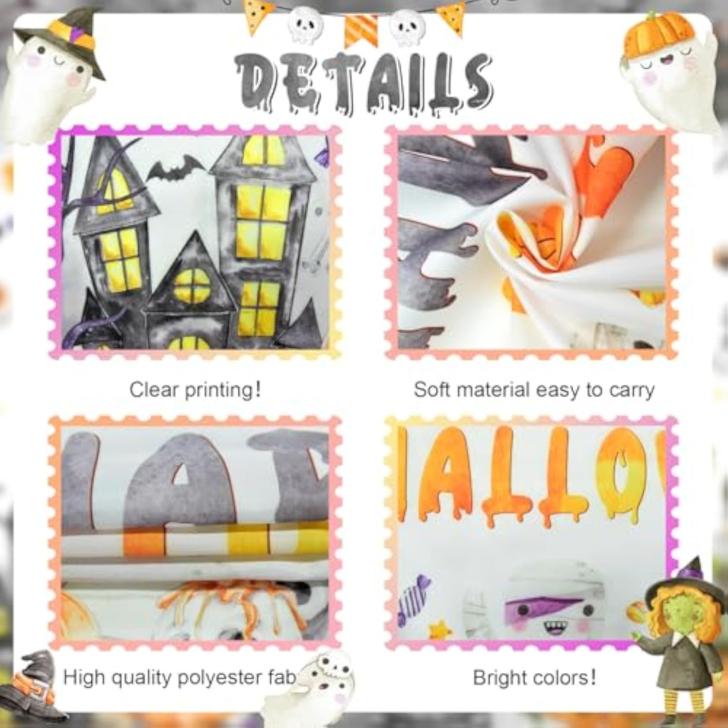 Happy Halloween Backdrop Cartoon Party Banner Spooky Ghost Photography Background 7x5ft