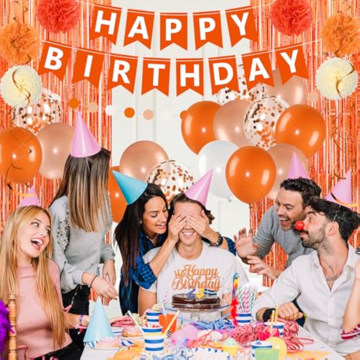 Orange Birthday Decorations Orange White Happy Birthday Banner Balloons Hanging Swirls Fringe Curtain Backdrop For Fall Autumn Harvest Thanksgiving Halloween Party Supplies