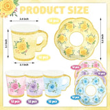 48 Sets Floral Paper Tea Cups And Saucers Disposable Tea Party Supplies Colorful Flower Teacups With Handle And Plates For Hot Cold Drink Wedding Birthday Party Baby Shower