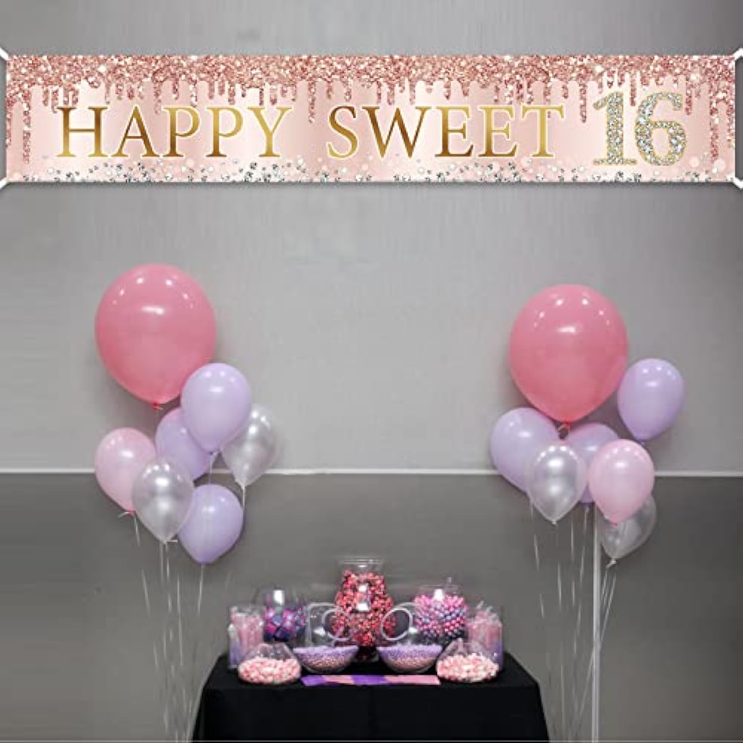 Sweet 16 Pink Rose Gold Birthday Banner Large 9.8×1.6Ft Party Decorations