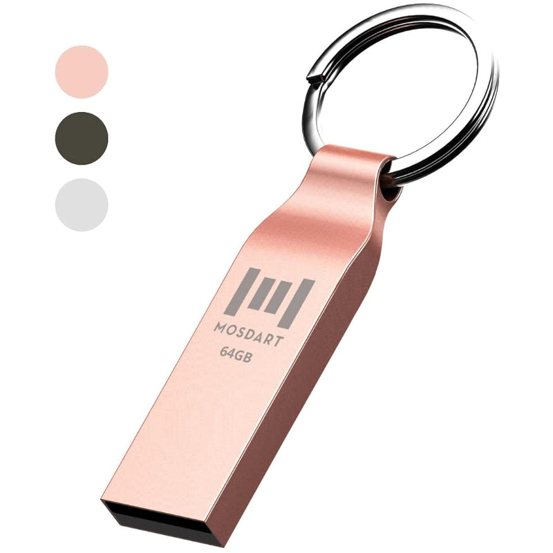 64Gb Usb 2.0 Flash Drive Metal Keychain Exfat Zip Drive Waterproof Thumb Drive