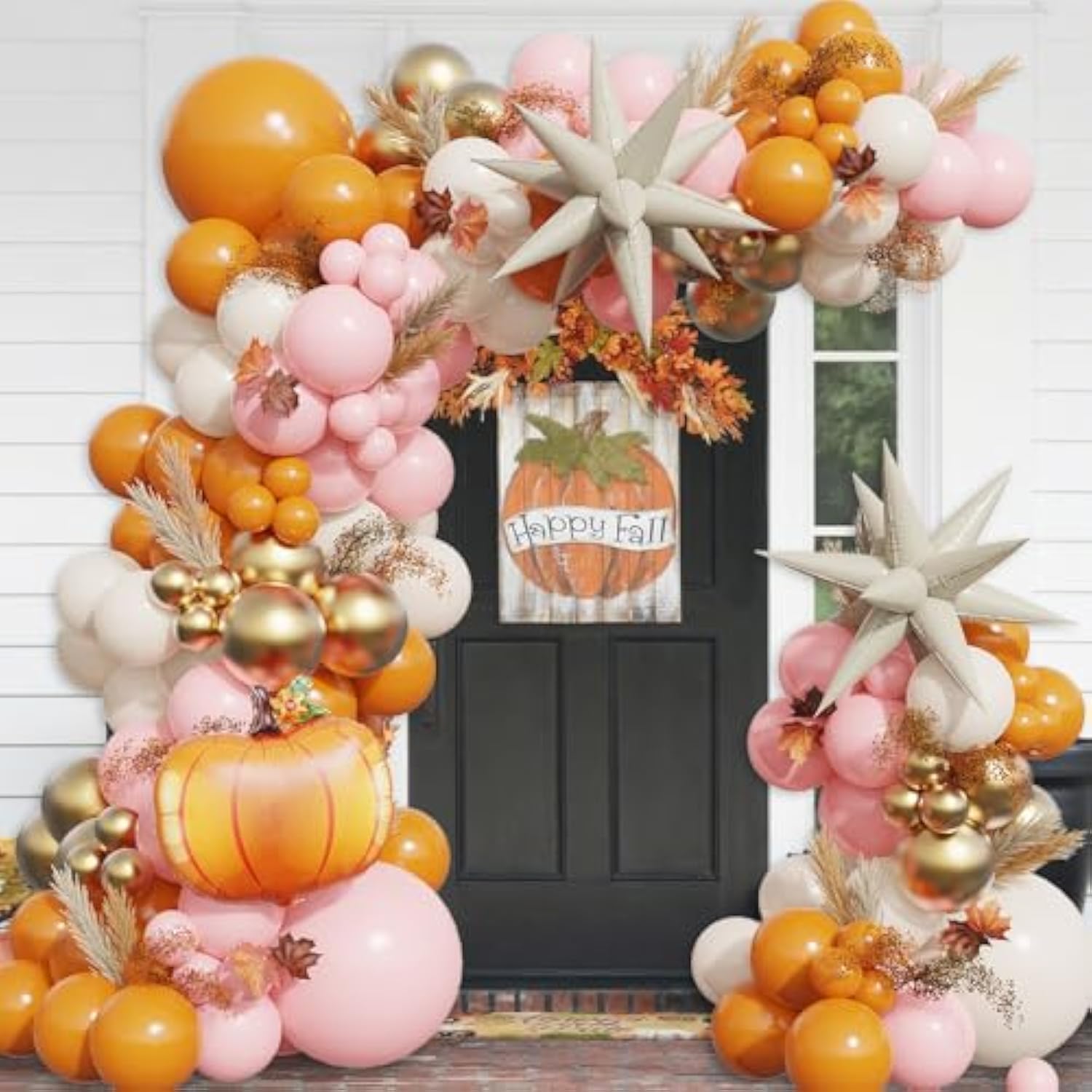 149Pcs Pink Fall Balloon Garland Arch Kit Orange Nude Gold with Pumpkin for Thanksgiving