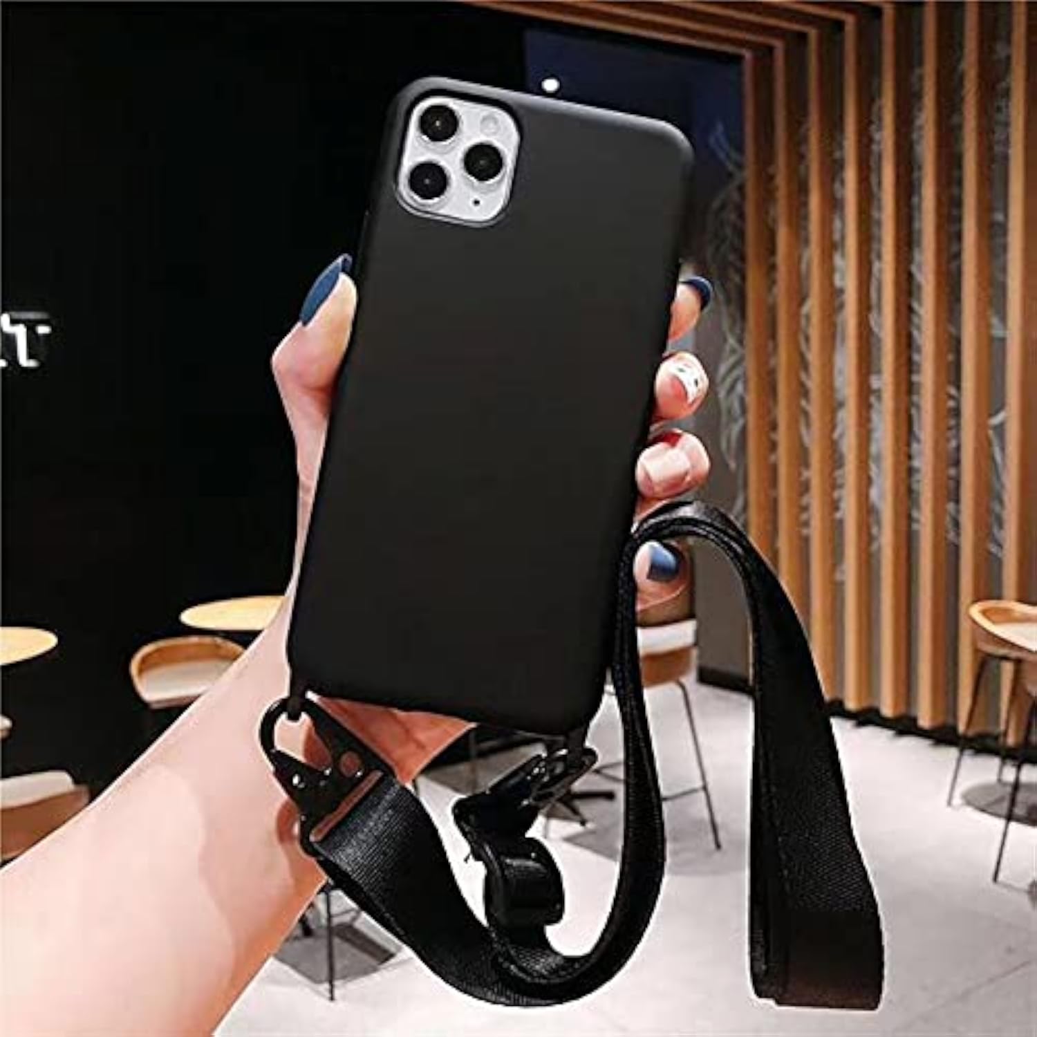 Cute Soft Silicone Crossbody Phone Case with Adjustable Shoulder Strap for iPhone 13 - Black