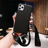 Cute Soft Silicone Crossbody Phone Case with Adjustable Shoulder Strap for iPhone 13 - Black