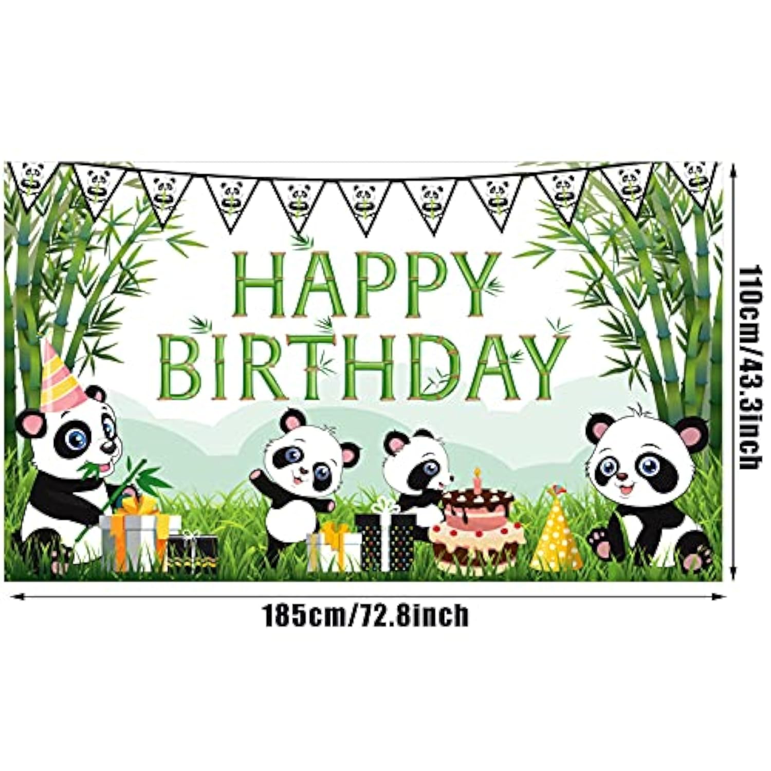 Cartoon panda party backdrop with green bamboo for kids birthday and baby shower