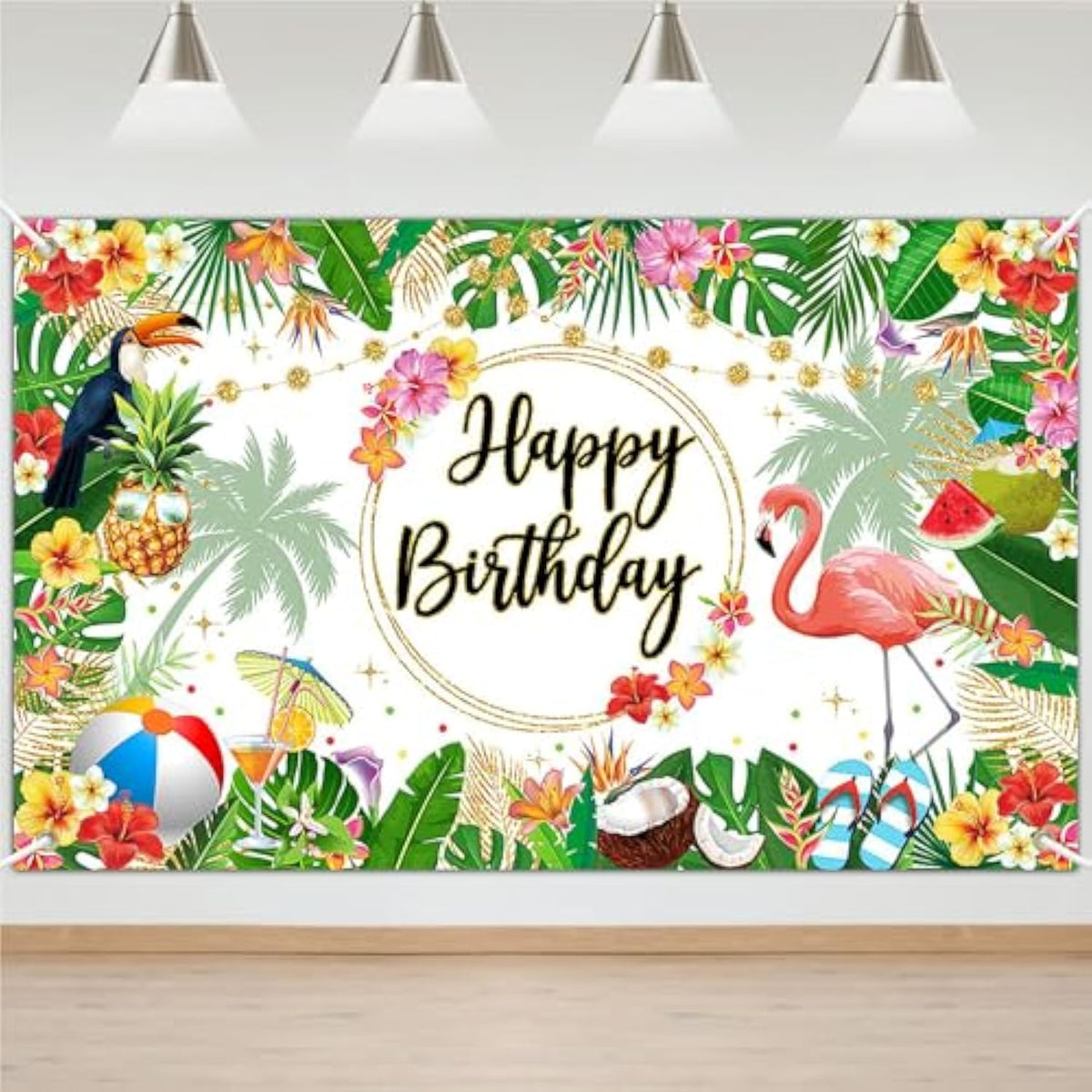 Summer Hawaiian Birthday Backdrop Tropical Flamingo Beach Birthday Party Decorations Palm Pineapple Aloha Happy Birthday Party Supplies 70.8 X 43.3 Inch