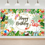 Summer Hawaiian Birthday Backdrop Tropical Flamingo Beach Birthday Party Decorations Palm Pineapple Aloha Happy Birthday Party Supplies 70.8 X 43.3 Inch