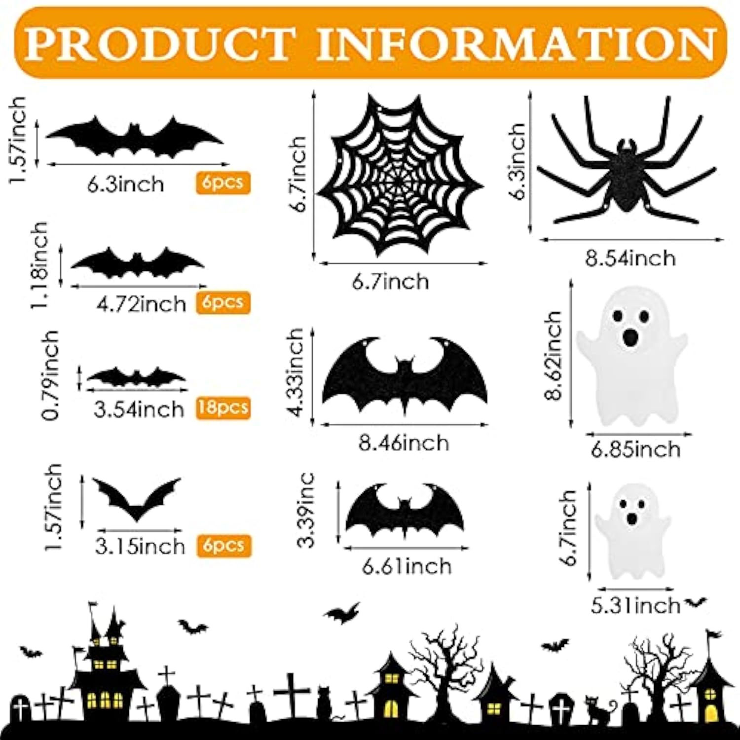 Glitter Halloween Banner Set: Bats, Spiders, Ghosts & 3D Bat Stickers