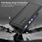 Slim Thin Z Fold 3 Case With Hinge Coverage, Screen Protector, Matte Hard Shockproof Full Body Protection Phone Cover For Samsung Galaxy Z Fold 3 5G (Black)