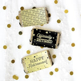 Black And Gold Retirement Mini Candy Bar Wrappers – 42 Stickers, Shiny Gold Foil Labels For Retirement Party Favors, Candy Buffet, And Decorations