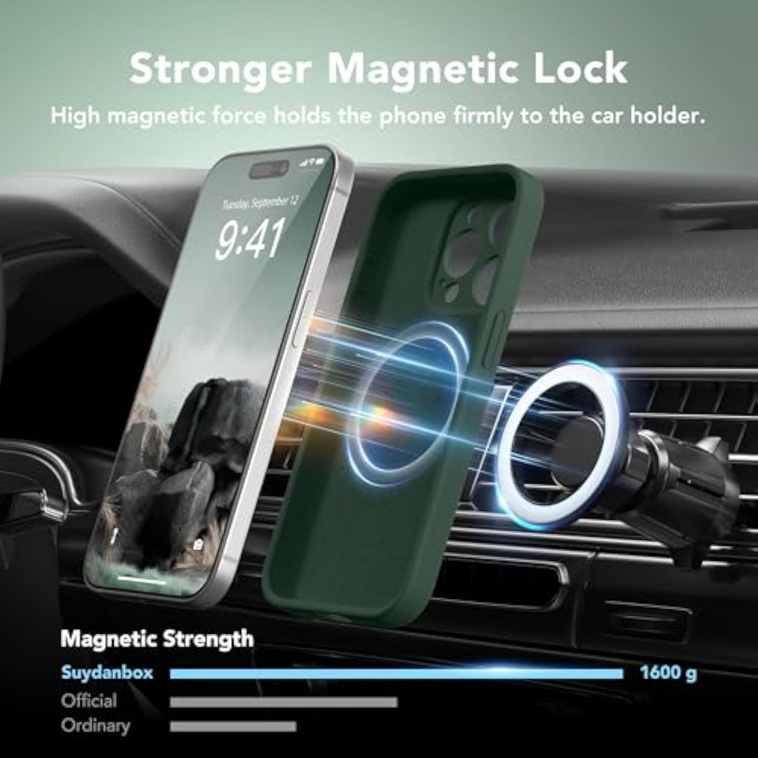 Magnetic For Iphone 15 Pro Max Case, Compatible With Magsafe, [Full Camera Protection][Screen Protector] Silicone Shockproof Protective Phone Case For Iphone 15 Pro Max 6.7", Alpine Green