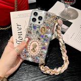 Compatible With Iphone 16 Pro Max Glitter Bling Case, Cute Luxury 3D Crystal Queen Rhinestone Full Diamond With Silk Scarf Wristband Chain Women Case Cover For Iphone 16 Pro Max 6.9"