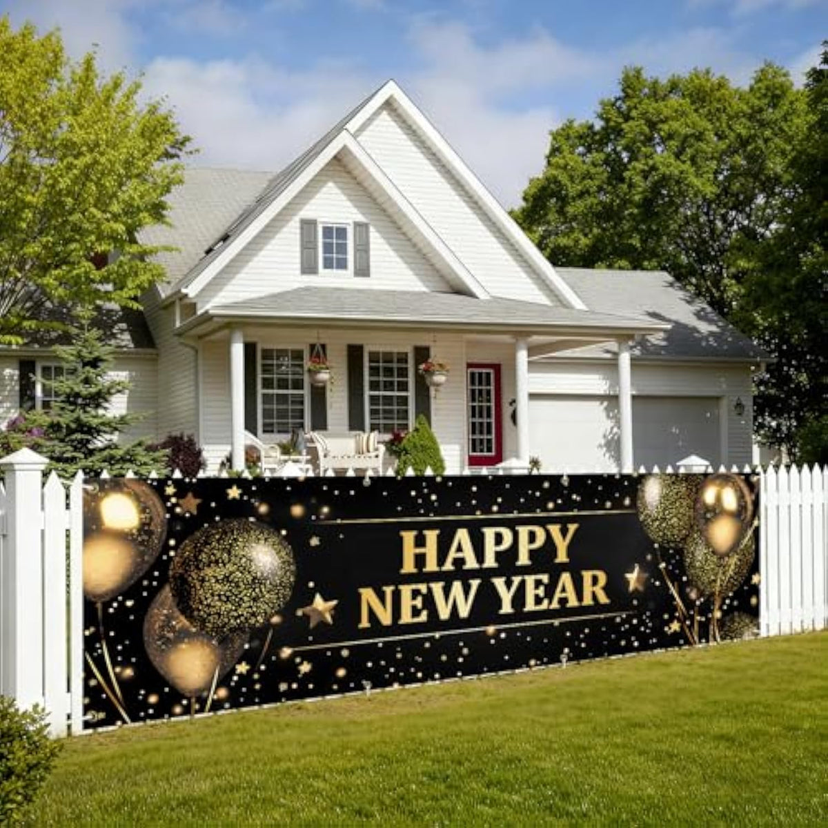 Extra-Large 10x3 Ft "Happy New Year" Outdoor Banner 115" x 35" Fence Sign