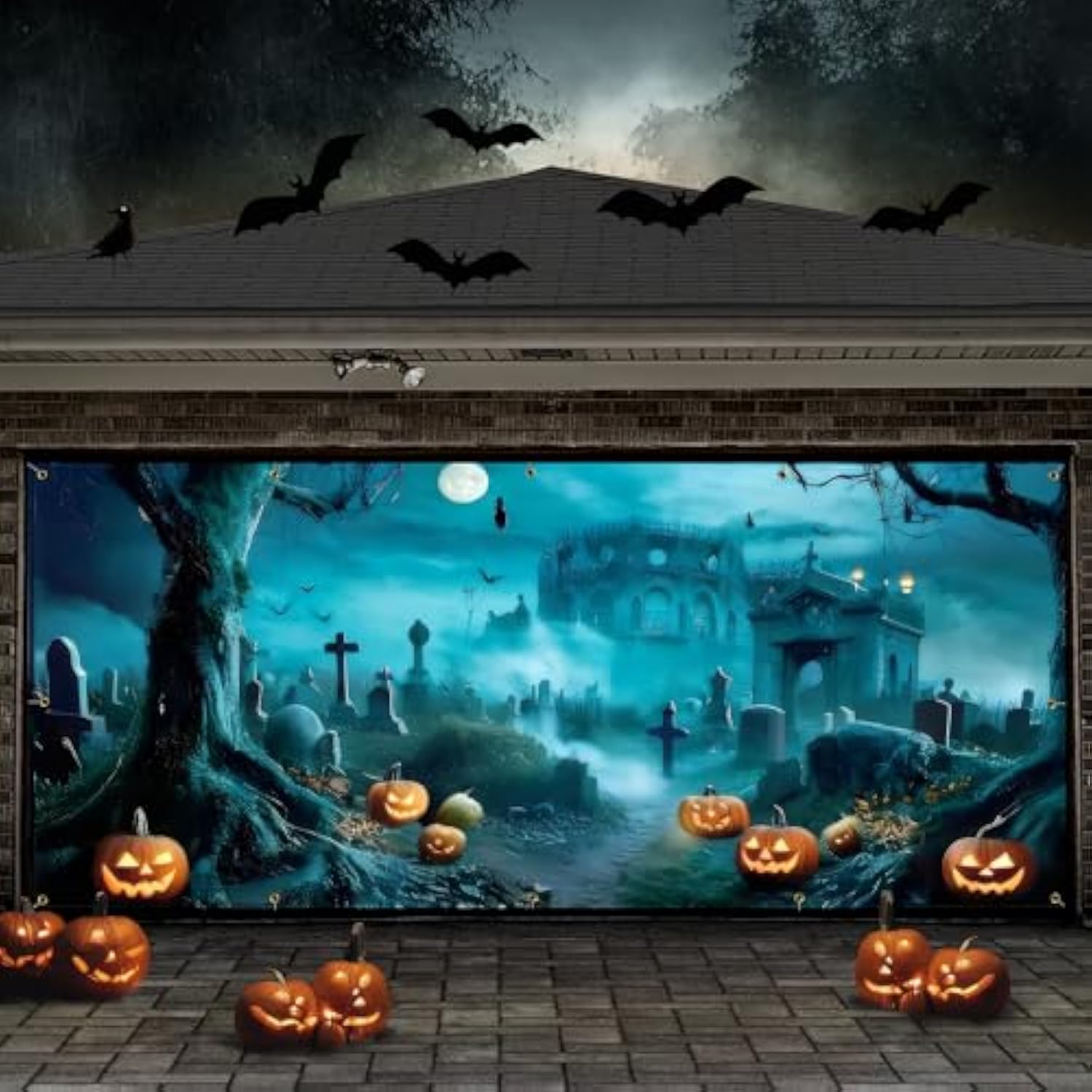 Halloween Garage Door Cover Banner 16x7 Ft Outdoor Home Yard Party Decorations