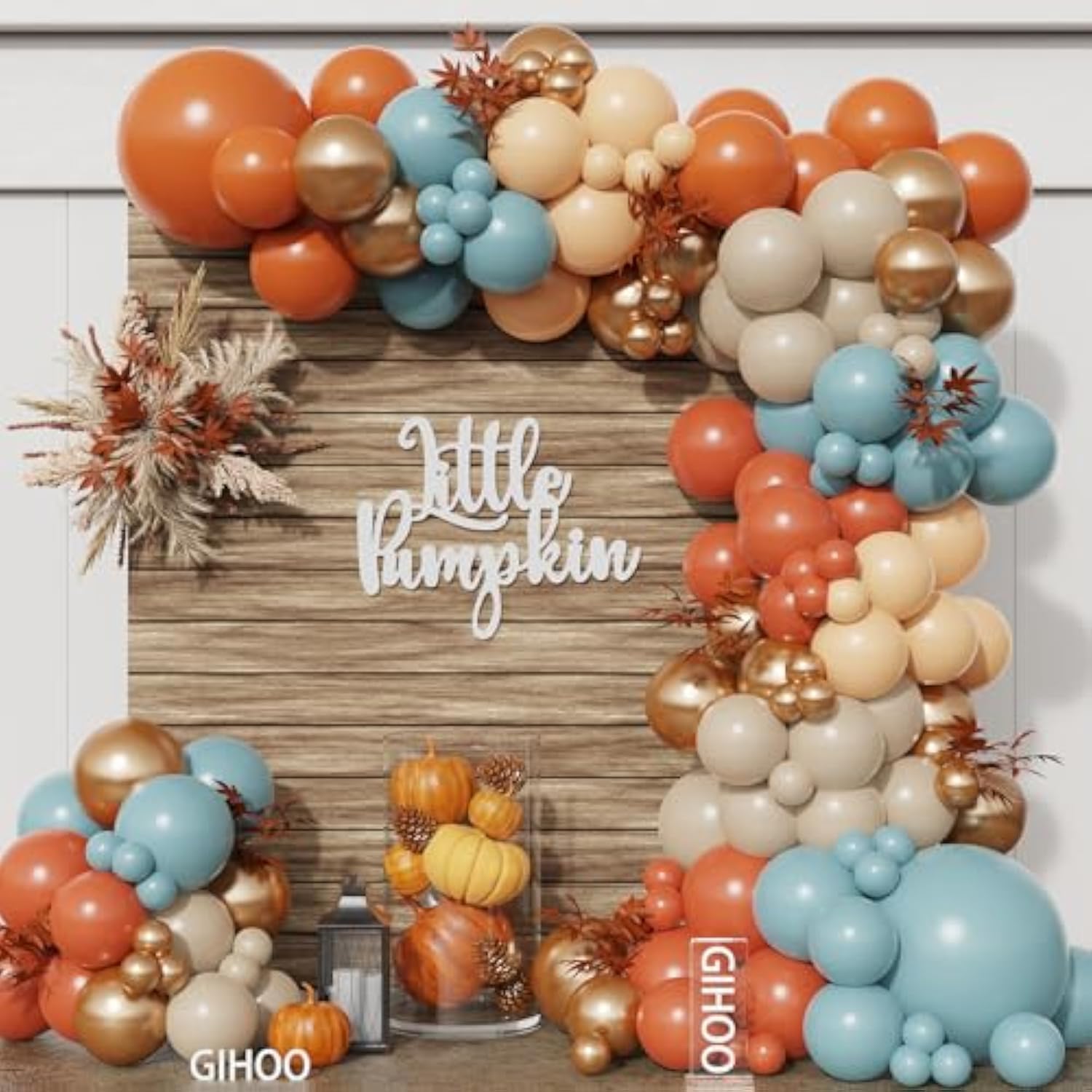 137Pcs Fall Thanksgiving Balloon Arch Kit Dusty Blue Orange for Baby Shower Party