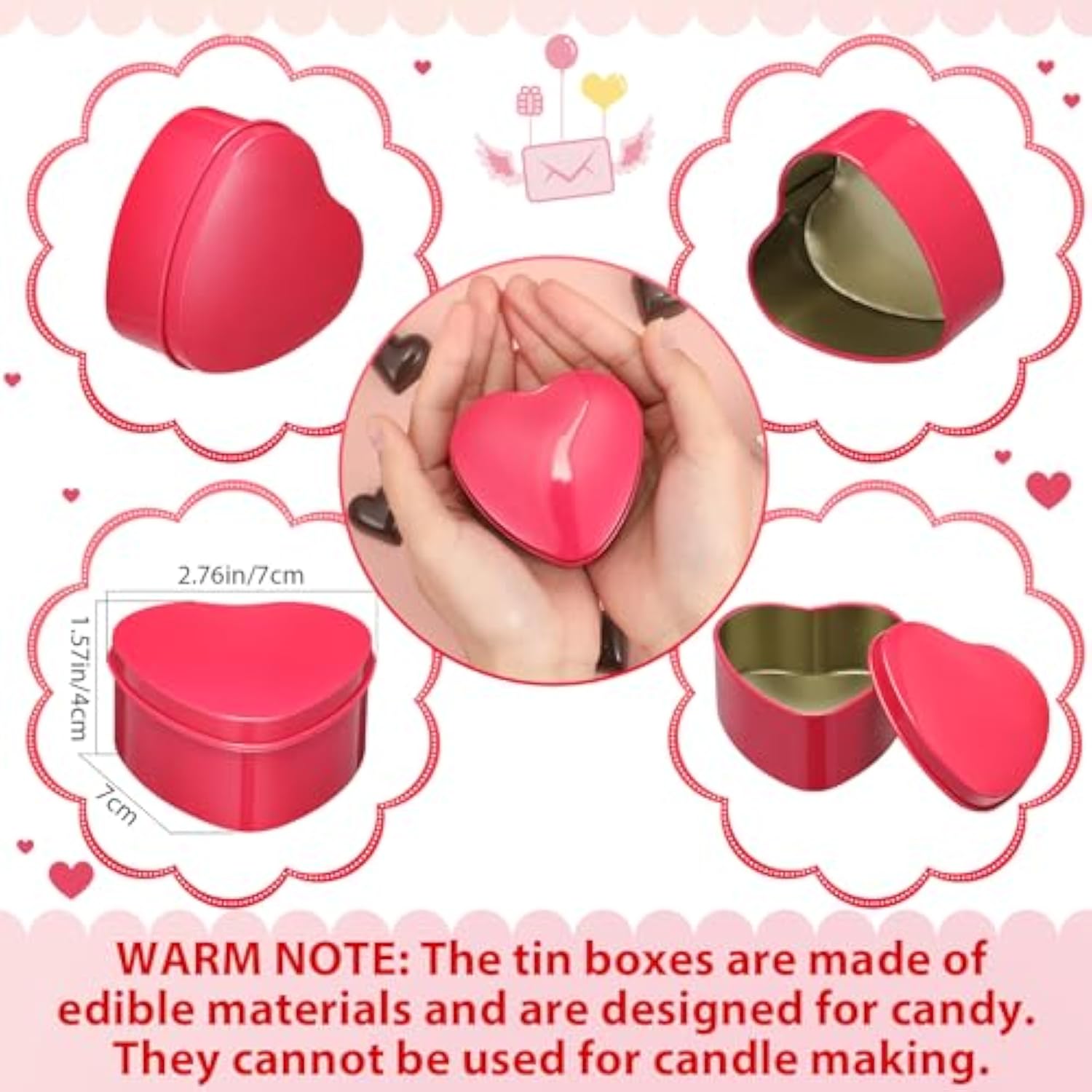 12 Pieces Valentine'S Day Heart Shaped Metal Tins Box With Lids Valentine'S Day Candy Boxes Cookie Biscuits Jar Empty Tin Box For Candies Treasures Cookies Kitchen Wedding Parties(Rose Red)