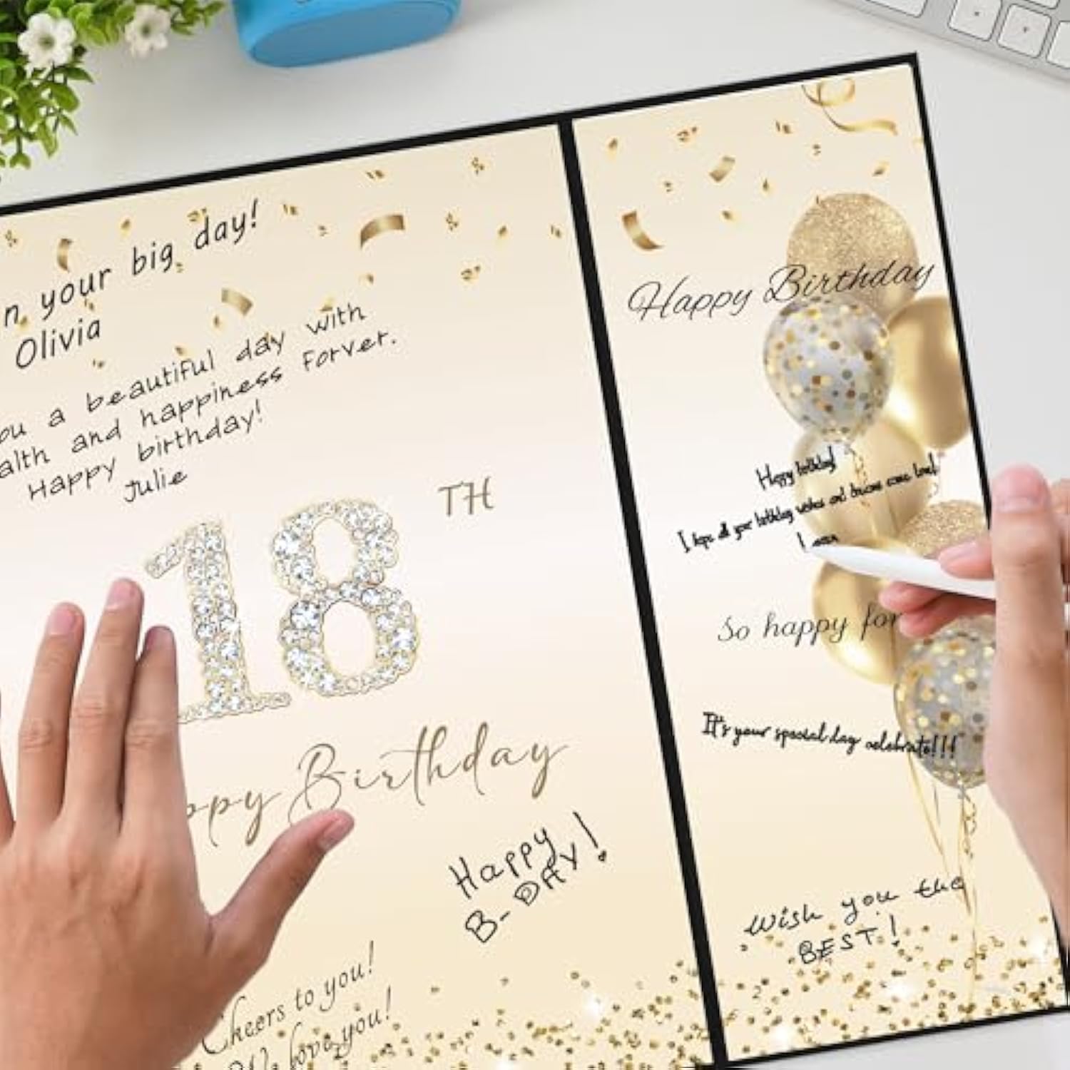Black Gold 18Th Birthday Party Decorations, Happy 18Th Birthday Alternative Signature Guest Book For Boys & Girls Cheers To 18 Years Old Gifts 18 Birthday Signing Card Board Party Supplies