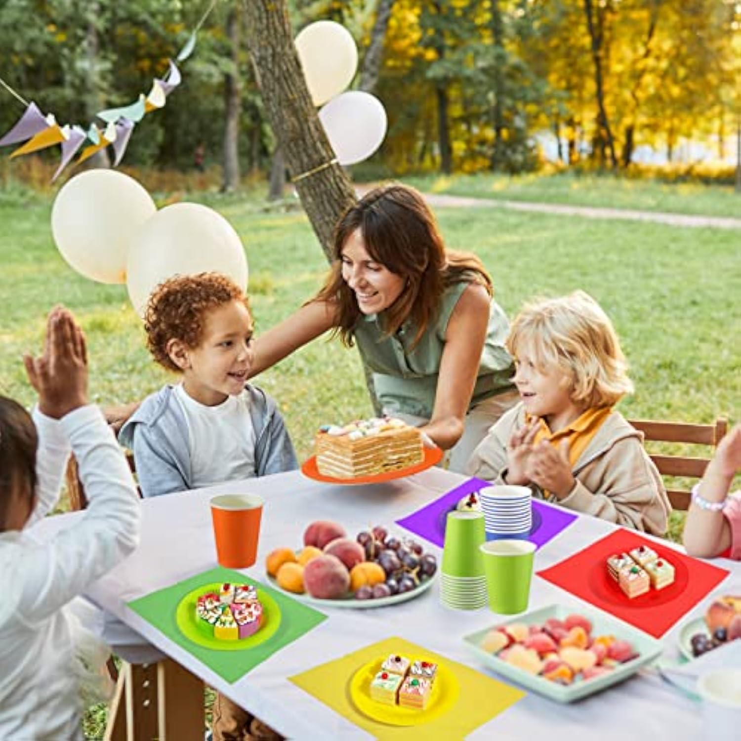 240-Piece Rainbow Party Tableware Set - Plates, Napkins, Cups for 60 Guests
