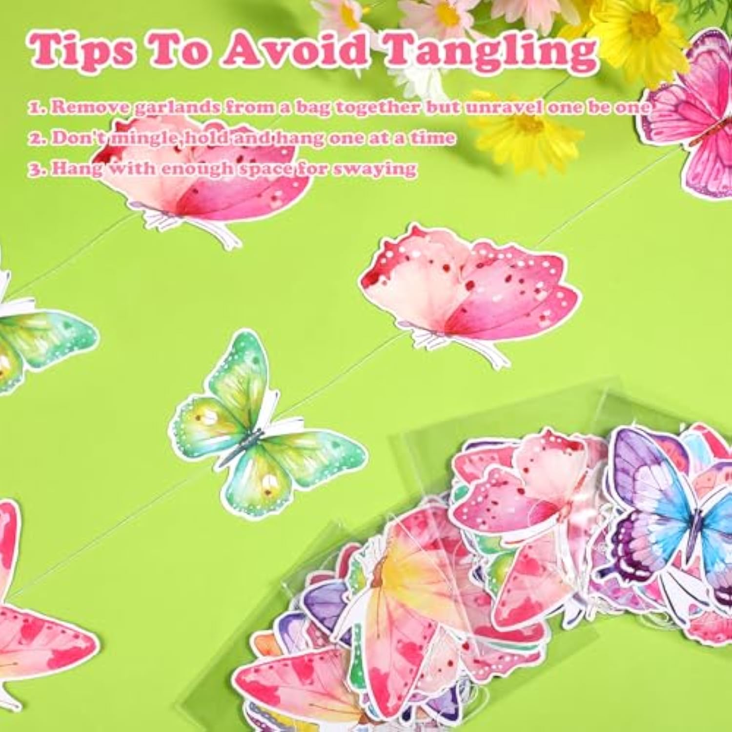 8 Pcs Butterfly Birthday Garland Decoration Spring Butterfly Paper Garland Banners Hanging Decor For Home Wedding Bachelor Spring Birthday Party Supplies