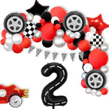 Race Car Birthday Balloons Decorations, 40 Inch Racetrack Black Number 2 Balloon, Large Mylar Black 2 Balloon For 2St Birthday Race Car Theme Party Decor Supplies 7 Pcs