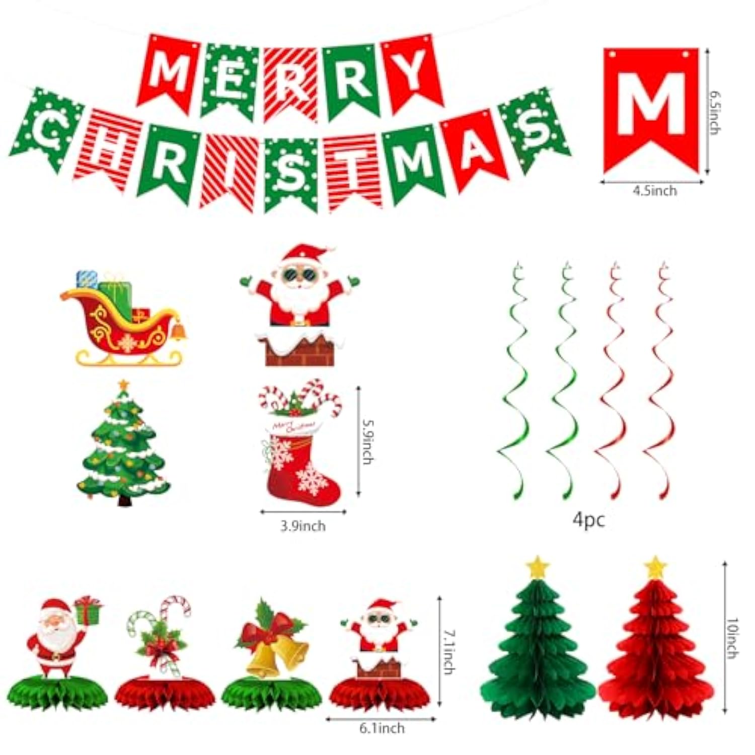 Red Christmas Party Decorations, 40Pcs Merry Christmas Birthday Party Supplies With Christmas Backdrop Banner, Cute Honeycomb, Hanging Swirl, Background For Xmas Eve Happy New Year