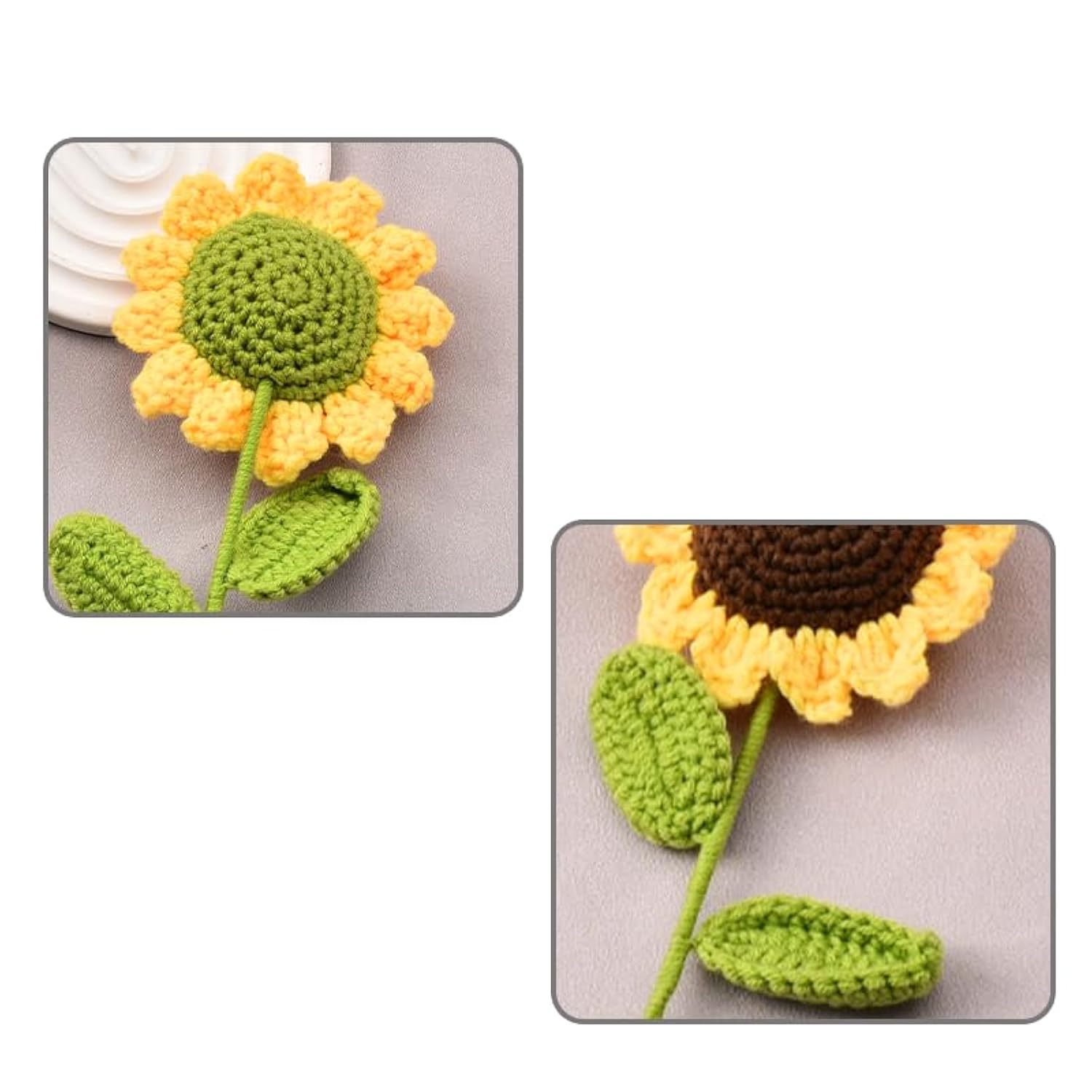 Crochet Flowers Handmade Knitted Sunflower Artificial Single Flower Bouquet Gift For Birthday Wedding Party Accessories For Women Girls Graduation Ceremony Sunflower Decor Home Office Decorations 1Pcs