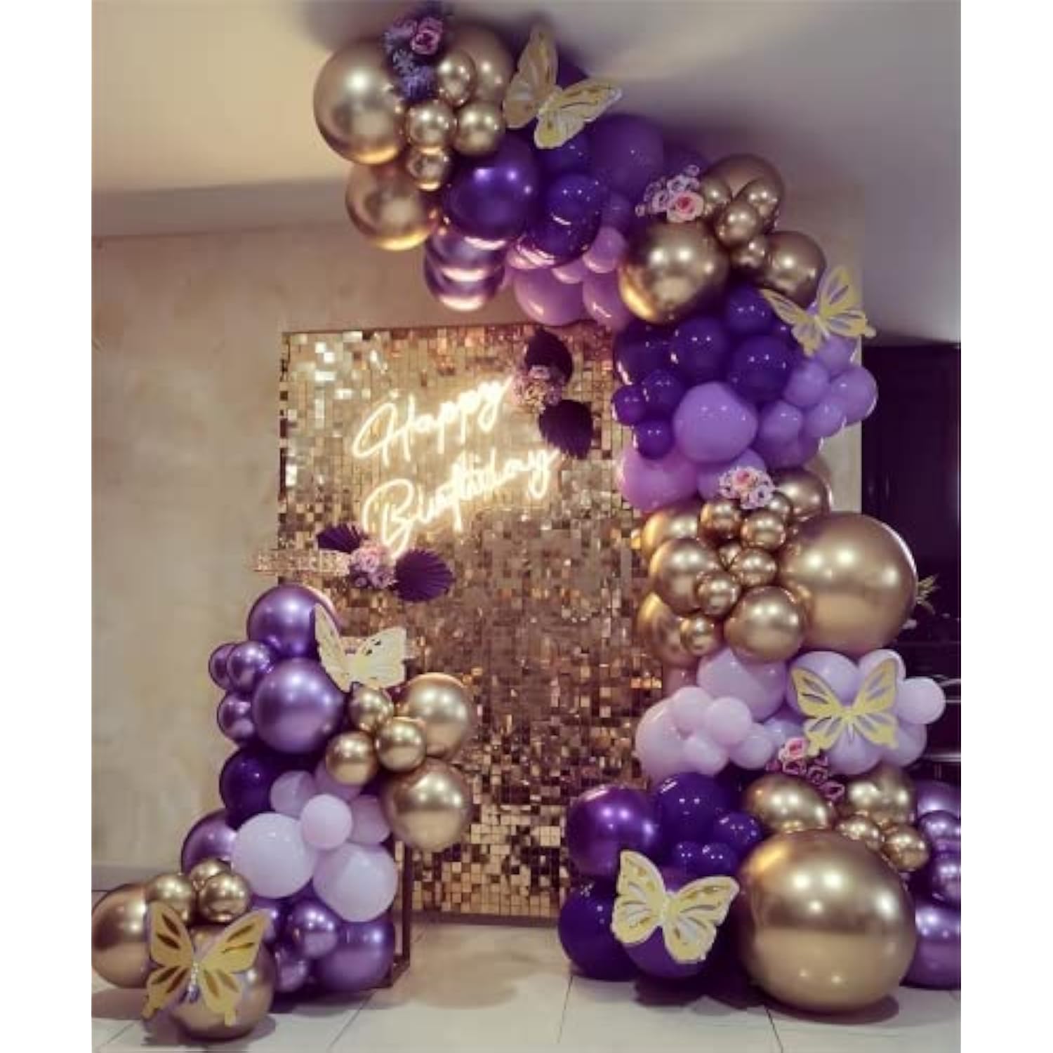 Purple Balloon Garland Kit Dark Gold Lavender for Baby Girl Princess Birthday Party Decor