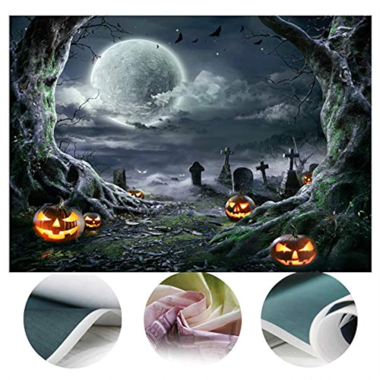 Halloween Backdrop for Photography Scary Pumpkin Moon Horror Background 7x5FT Party Props