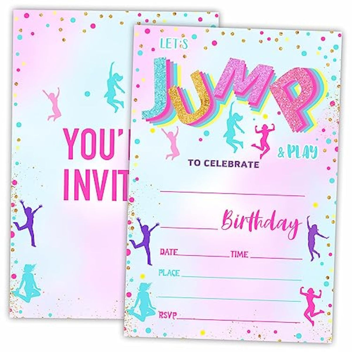 Let'S Jump & Play Birthday Invitations, Trampoline Double-Sided Fill-In Invite Cards For Birthday Party?Boys, Girls, Kids, Teen, 20 Invitations With Envelopes, Decorations,Party Favor And Supply-B01