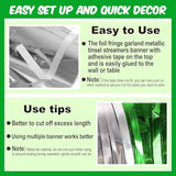 4 Pack 10 Ft Silver Green Foil Fringe Garland Metallic Streamers Tinsel Banner Wall Hanging Garland Backdrop For Parade Floats, Halloween, Christmas, Thanksgiving, New Year Party Decorations