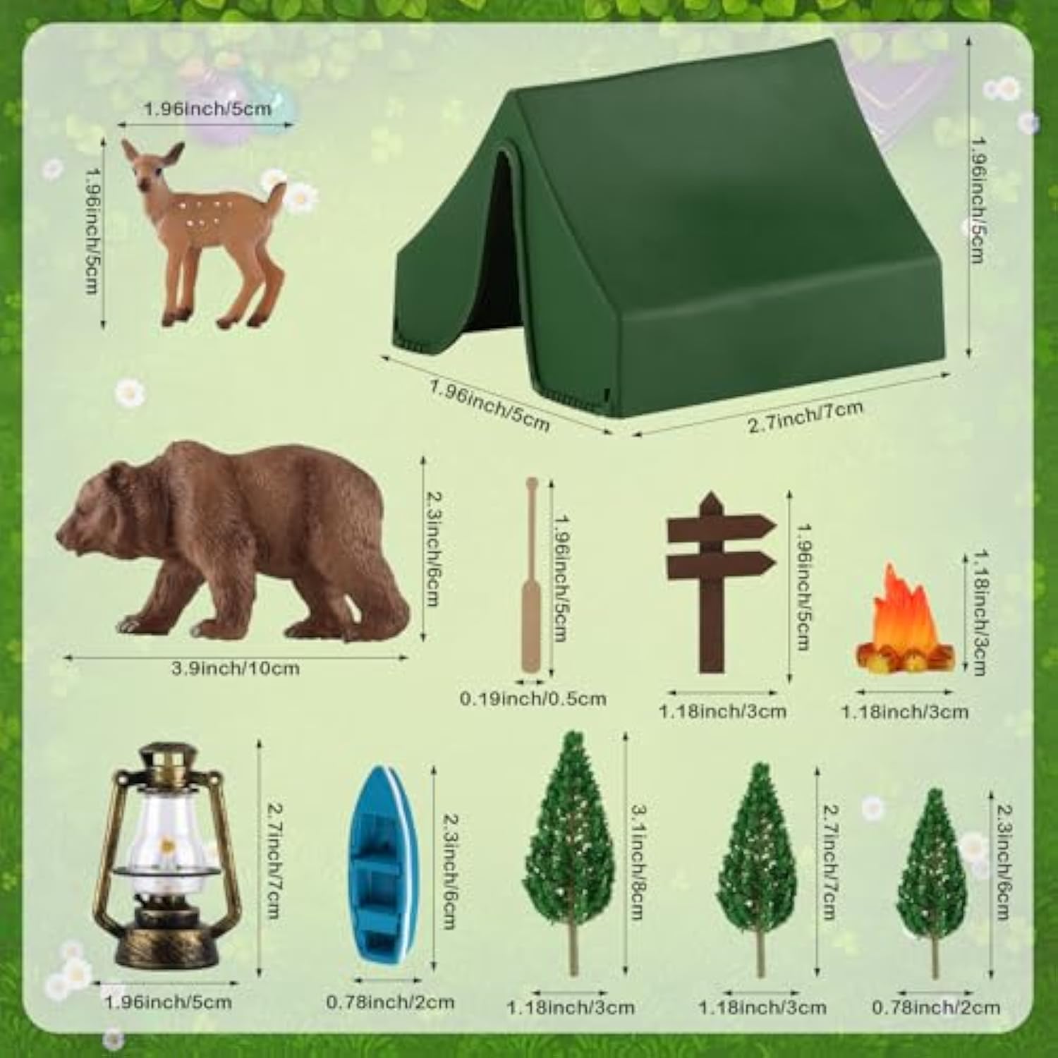 12 Pcs Camping Cake Decorations Set With Mini Tent, Campfire, Tree, Camp Sign, Safari Animals Camping Cake Toppers For Kids Adults Forest Themed Birthday Party Supplies