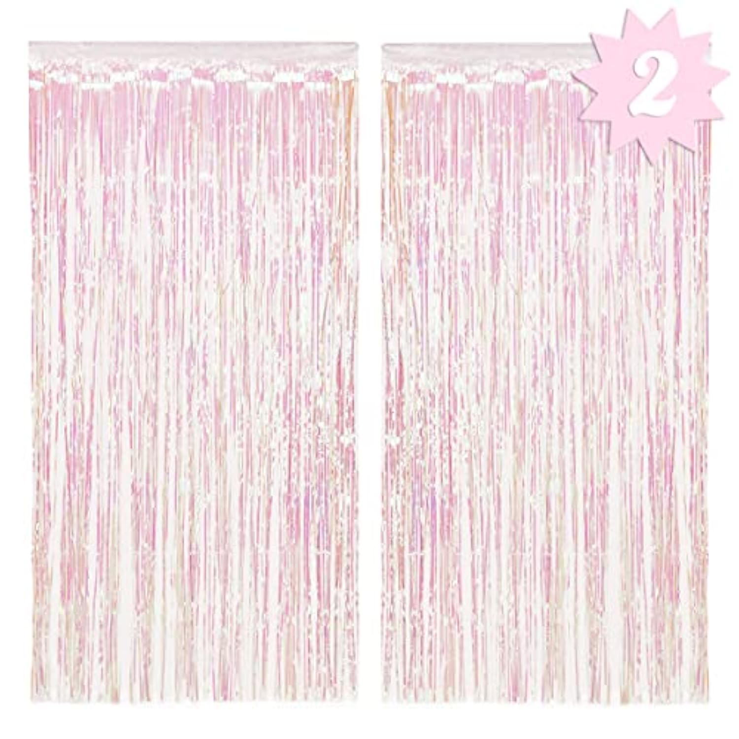 Set of 2 Iridescent Fringe Foil Curtains for Bachelorette, Bridal Shower & Party Backdrops