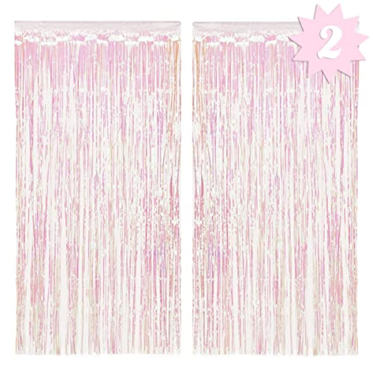 Set of 2 Iridescent Fringe Foil Curtains for Bachelorette, Bridal Shower & Party Backdrops