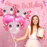 9 Pcs Axolotl Birthday Decorations Inflatable Party Supplies Include 4 Pcs Aluminum Foil Balloons 4 Round Balloons And 1 Axolotl Birthday Banner For Themed Party(Pink)