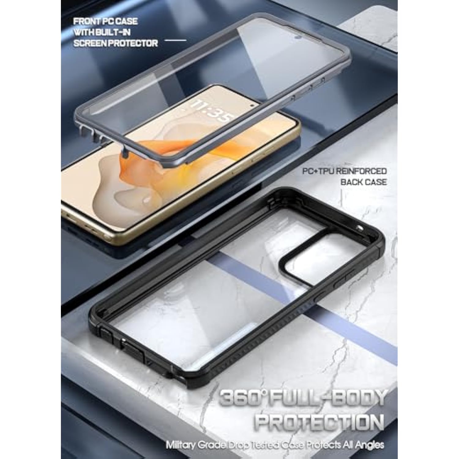 Guardian Case For Motorola Moto G Stylus 5G 2024 [Not Fit 2023 Version],[20 Ft Mil-Grade Drop Tested],Full-Body Hybrid Shockproof Bumper Cover With Built-In Screen Protector,Black/Clear