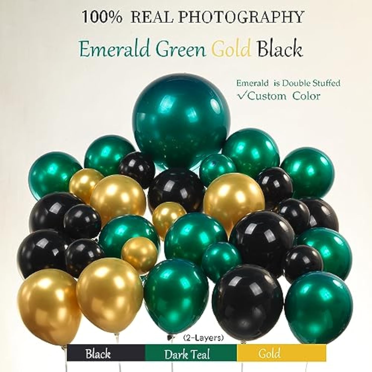 Emerald Green And Gold Black New Year Balloon Garland Arch Kit Luxury Double Stuffed Dark Green Teal With Starburst Balloons For Happy Grad Decorations 2025
