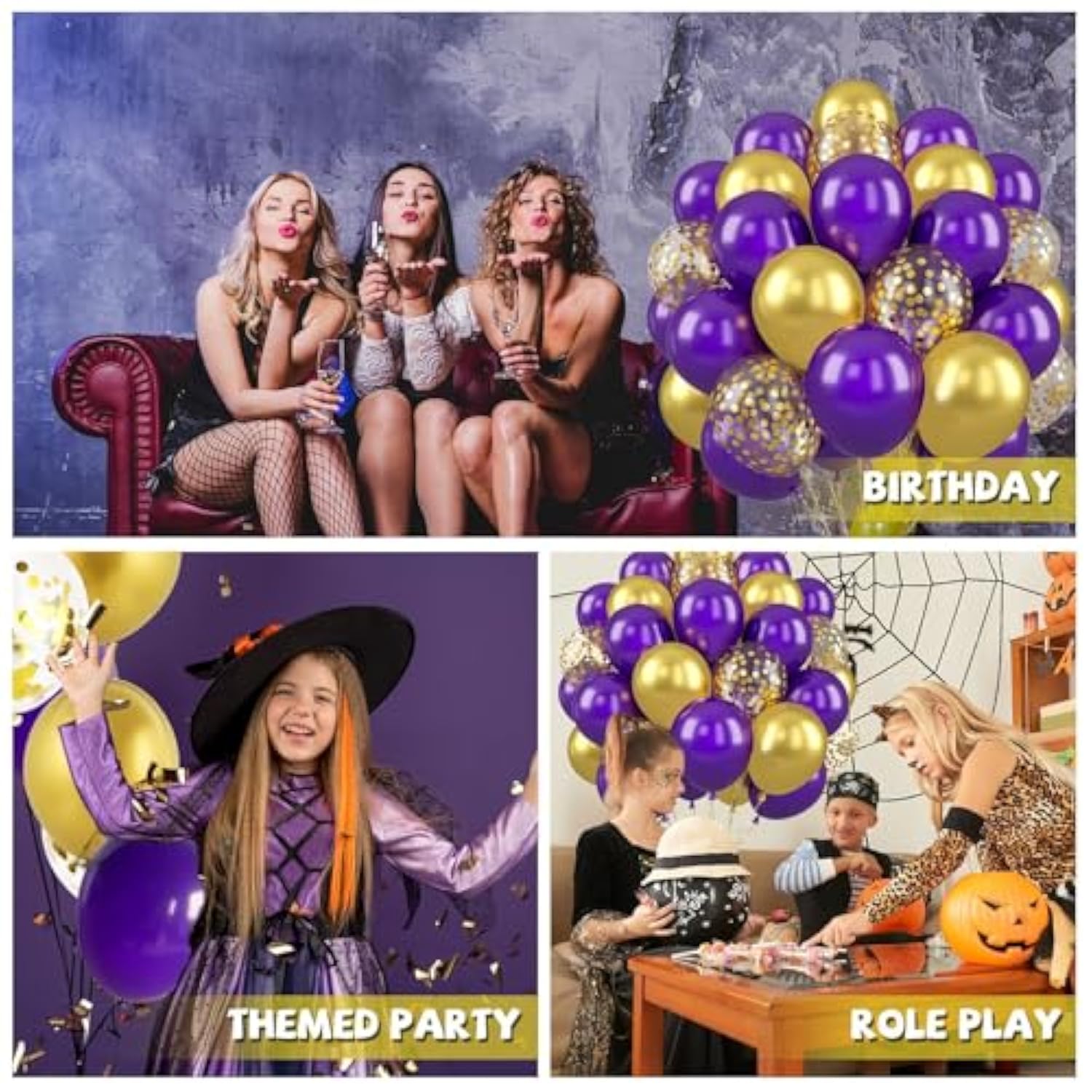 Purple and Gold Balloon Set 50pcs for Birthday Wedding Baby Shower Parties