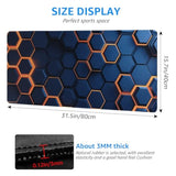 Extended Gaming Mouse Pad, Hexagon Pattern Design, Large Desk Mat 31.5 X 15.7 Inches, Navy Blue And Orange, Non-Slip Base