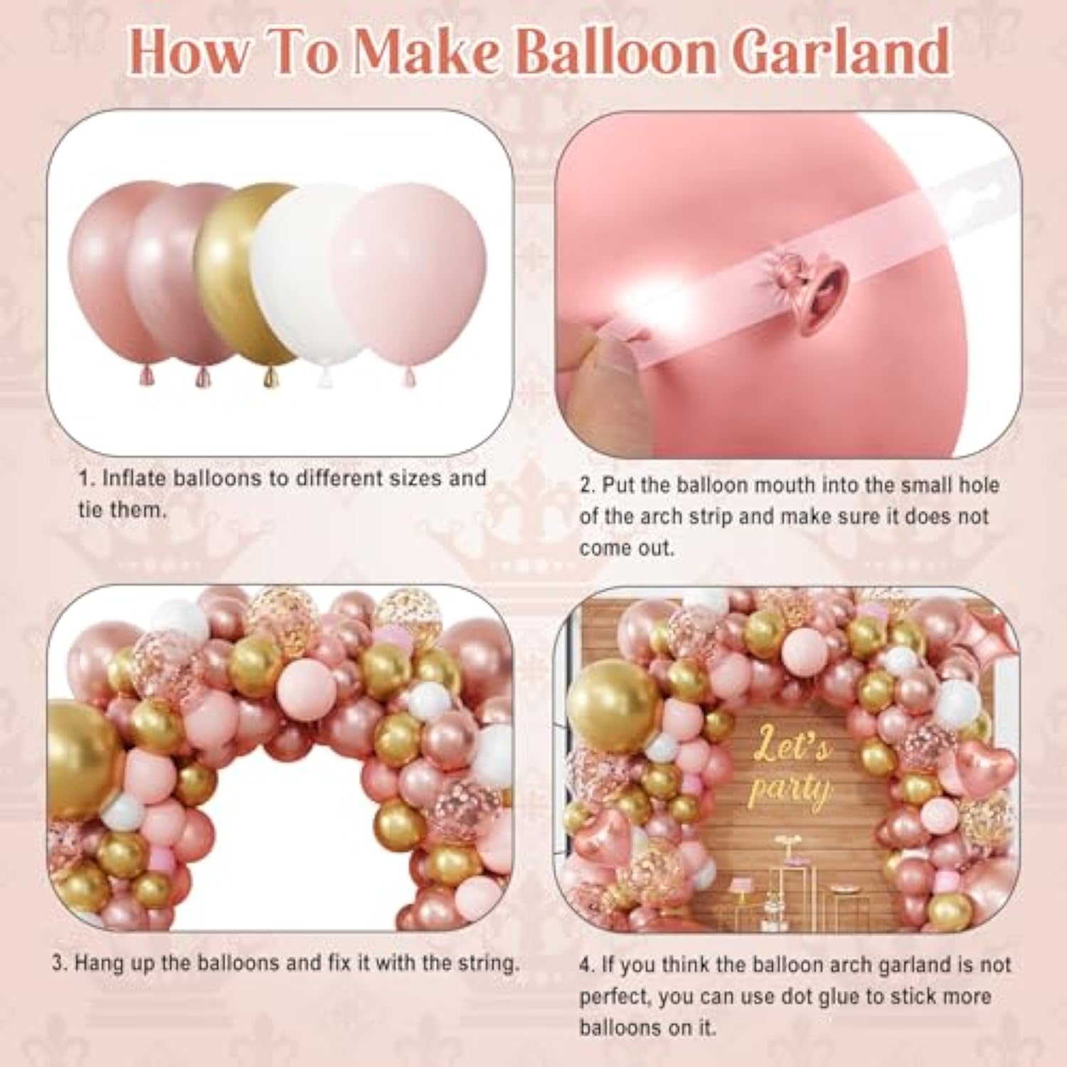 154Pcs Rose Gold Balloons Arch Garland Kit, Pink And Gold Confetti Bal