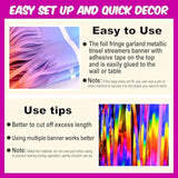 6 Pack 10 Ft Rainbow Foil Fringe Garland Metallic Streamers Tinsel Banner Wall Hanging Garland Backdrop For Parade Floats, Halloween, Christmas, Thanksgiving, New Year Party Decorations