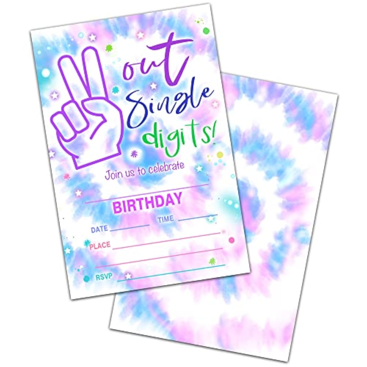 10Th Birthday Party Invitations, Out Single Digits Party Invites, Decorations, Favors, And Supplies For Kids Teens, Tie Dye Birthday Fill-In Invitations, 20 Cards With Envelopes (A03)